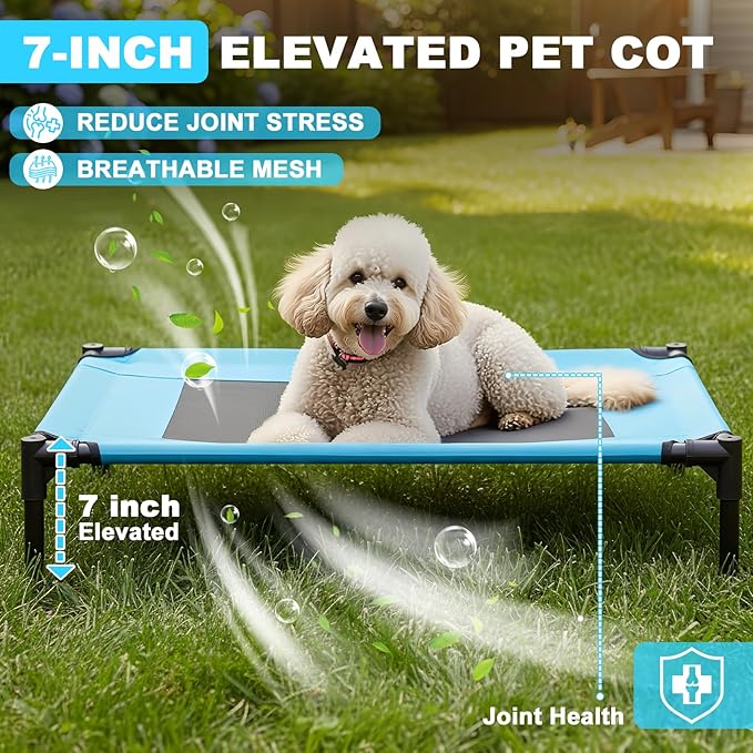 S/M/L Outdoor Elevated Dog Cot with Canopy & Side Shade for Camping Small Medium Dogs (Carry Bag), Portable Cooling Raised Dog Bed