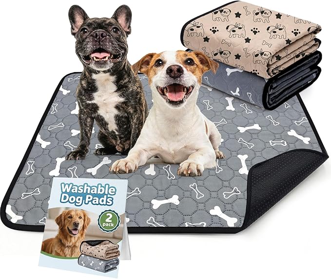 BAEJMJK Washable Dog Pee Pads 4-Layer Super Absorbent Puppy Training Pads Waterproof Non-Slip Leak-Proof Reusable Mats for Potty, Crate, Playpen & Travel(20"x28",Coffee & Gray 2-Pack)