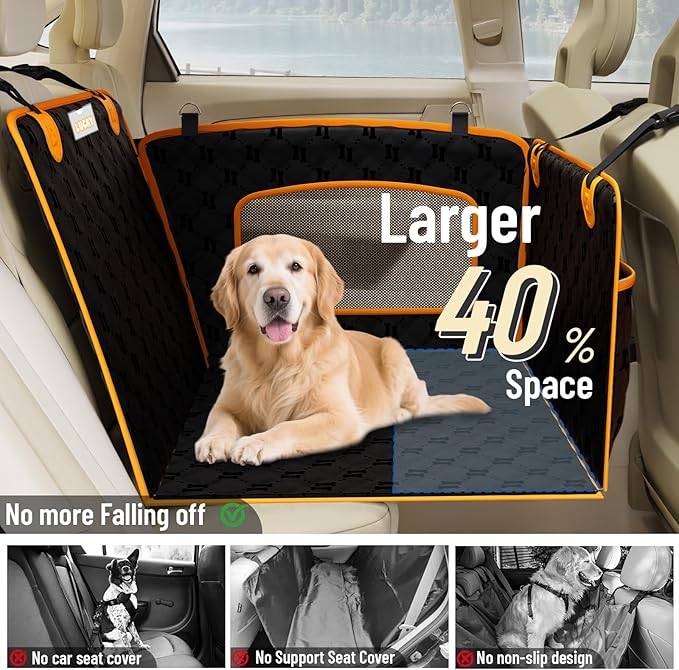 Dog Car Seat for Large Dog with Sturdy Fiberglass Support,Dogs Cars Carrier Anti Slip and Waterproof,Pet Car Seat Extender with Hard Bottom&Personalized Signature for Cars/SUV/Trucks