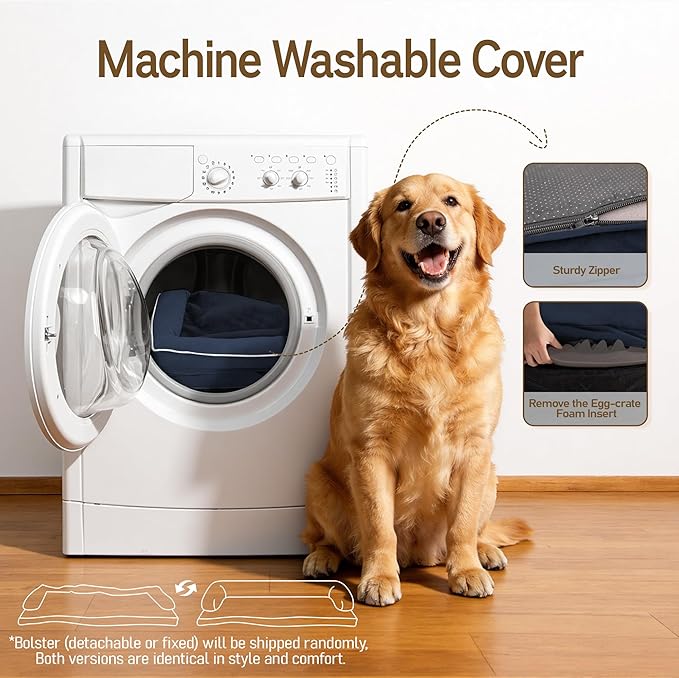Comfort Expression Large Dog Bed Orthopedic - Washable XL Dog Beds Waterproof Pet Couch Memory Foam Sofa Bolster with Removable Cover - 42 x 30