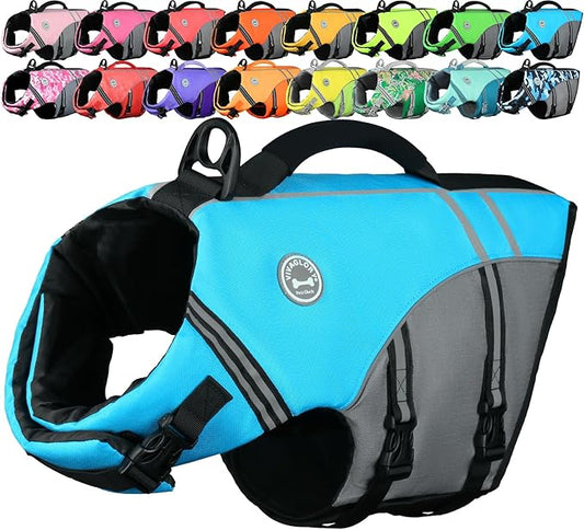 VIVAGLORY Sports Style Dog Life Vest, Dog Life Jacket for Swimming & Boating, Ripstop & Buoyancy for Puppy Doggy, Lifejacket with Handle, S, Blue