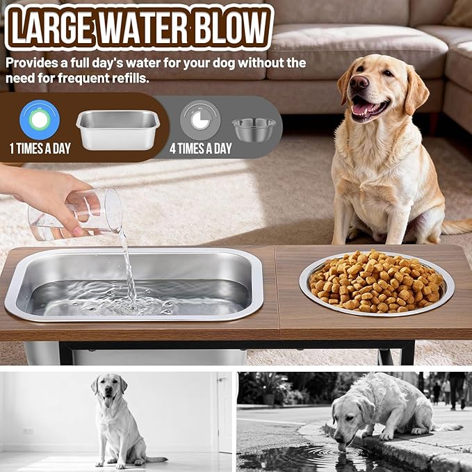 Elevated Dog Bowls for Large and X-Large Breed, 2 Stainless Steel Bowls, 2 Adjustable Heights 14" or 12" Raised Dog Water and Food Bowl with Metal Stand (Upgraded Extra-Large Water Bowl)