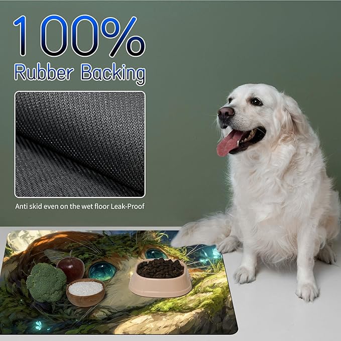 Dog Food Mat, 19.6" x 23.6" Absorbent Pet Feeding Mat for Food and Water, Waterproof Diatom Mud Pet Placemat with Non-Slip Rubber Backing, Easy Clean Cat Bowl Mat for Floors - Tree Cat