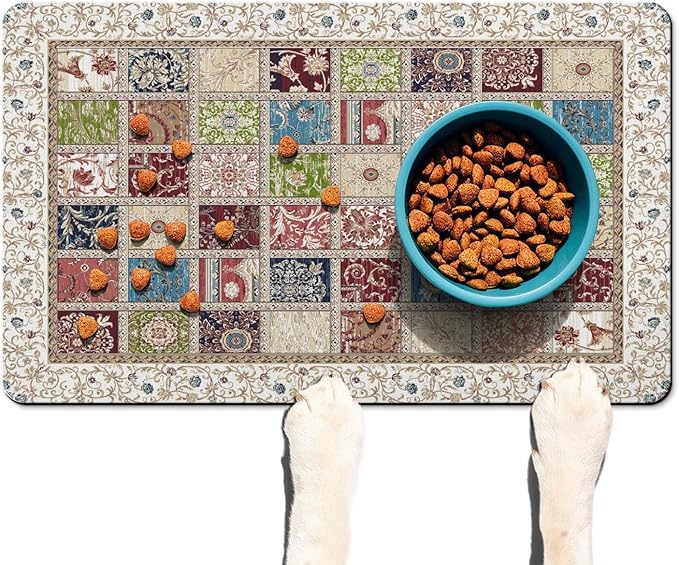 Absorbent Pet Dog Bowl Mat for Food and Water, Pet Cat Food Feeding Mat with Non Slip Rubber Backing, Dog Food Mats for Floors Waterproof, 24"x32"
