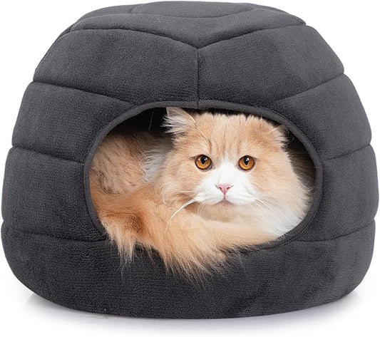 Hollypet Cat Bed Self-Warming 2 in 1 Foldable Kitty Cave House Nest Pet Sleeping Bed for Indoor Cats, Gray Igloo