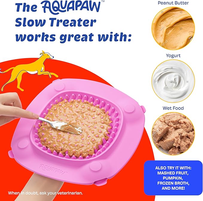 Aquapaw XL Dog Lick Mat - Suction Cups for Stable Dog Food Mat - Slow Licking Boredom Buster Treat Pad with Peanut Butter - Dishwasher-Safe Silicone Pad - XL, Pink