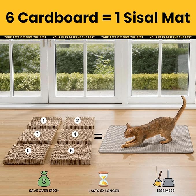 Conlun Cat Scratcher Mat,Natural Sisal Cat Scratch Pad with Hook&Loop Tape,Horizontal Floor Kitty Scratching Pads Rug for Indoor,Cat Furniture Protector for Couch&Carpets&Sofas, Medium, Grey, 2 Pack