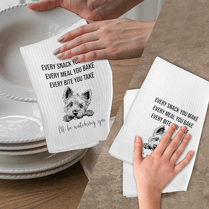 Funny Yorkshire Terrier Kitchen Towels, Yorkshire Terrier Dogs Gifts Hand Towels, I'll Be Watching You Hand Dish Tea Towel for Kitchen Decor, Dog Gifts for Women Men Dog Lover, 16x24 Inch