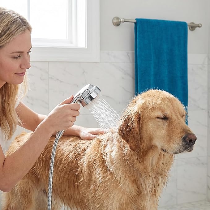Leadigol Pet Shower Head,Dog Bathing Nozzle,Shower Sprayers with Bath Brush,Pet Washing Sprinkler,Handheld Showerhead for Cats(Silver)