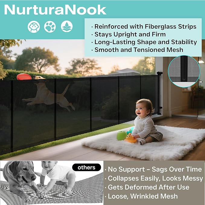Retractable Baby Gate,Mesh Baby Gate or Mesh Dog Gate,34" Tall,Extends up to 70" Wide,Child Safety Gate for Doorways, Stairs, Hallways, Indoor or Outdoor