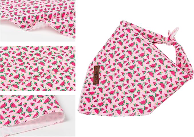 Lionet Paws Summer Dog Bandana Washable Cotton Pink Handkerchief Scarf Triangle Watermelon Bandana for Medium Large Dogs Girl Female