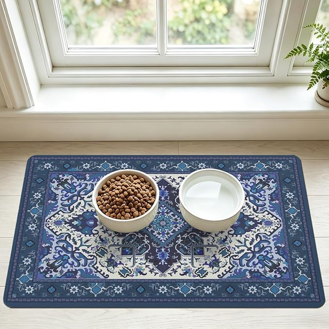 Pet Feeding Mat for Floors Waterproof Dog Mat for Food and Water Absorbent Quick Dry Non Slip mat for Cat Bowls