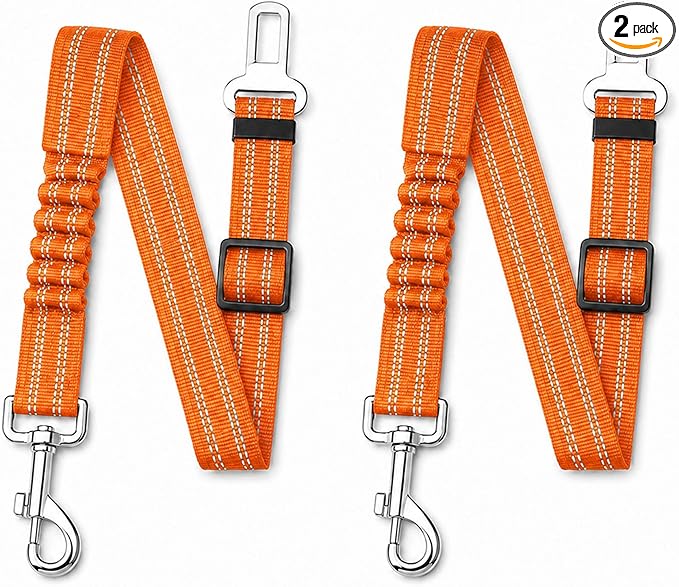 Dog Seat Belt 2Pcs, Retractable Pet Car Harness, Adjustable Dog SeatBelts for Vehicle, Nylon Pet Safety with Elastic Bungee