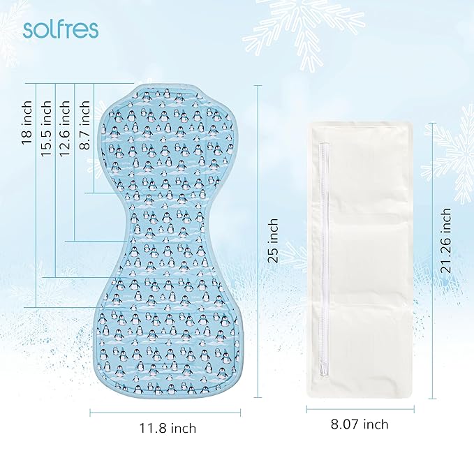 Solfres Hydro Gel Car Seat Cooler Mat with Ice Pack for Baby. Carseat and Stroller Cooling Pad Liner with Breathable 3D Mesh Anti-Slip Back. for Kids Toddlers, Blue Penguin