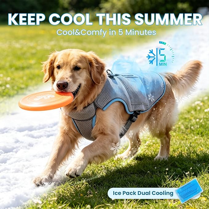 Mora Pets Cooling Vest for Dogs with Ice Pack Evaporation Cooling Fully Adjustable Dog Harness Fit Small Medium Large Dogs Light Blue L