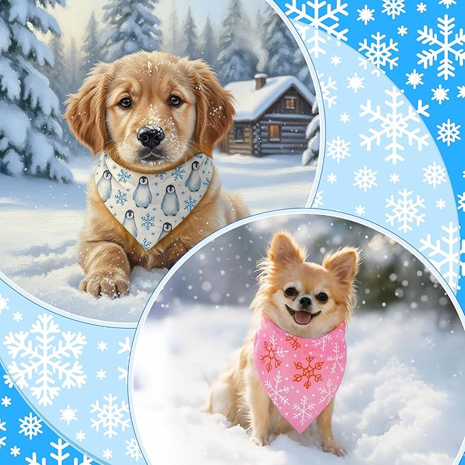 Chunful 120 Pcs Winter Bandanas for Dogs Bulk Charm Blue Bandanas Snowflake Patterns Soft Bibs Adjustable Triangle Doggie Cats Scarf for Small Medium Large Pet Winter Costume 25.6 x 17.7 x 17.7 Inch