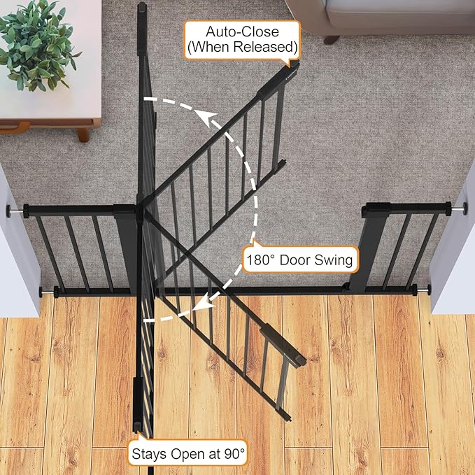 Cumbor 2 Pack 30-46" Baby Gate for Stairs, Mom's Choice Awards Winner-Auto Close Dog Gate for doorways, Easy Install Pressure Mounted Pet Gates Indoor, Easy Walk Thru Wide Safety Gate for Dog, Black