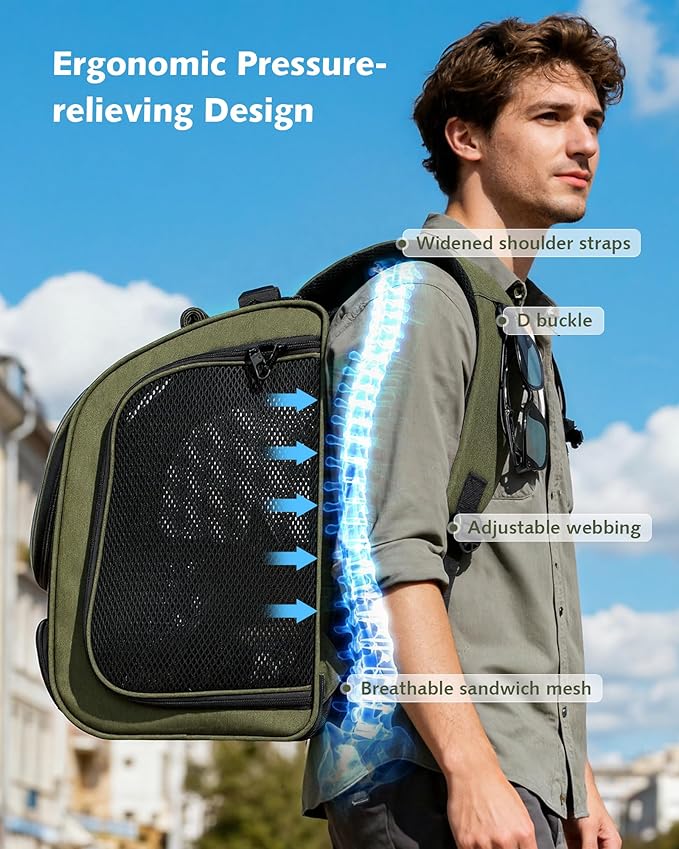 Pecute Expandable Cat Backpack Carrier, Large Space Cat Bubble Backpack, Breathable Cat Carrier, Shaded Dog Backpack Carrier for Travel, Hiking, Vet,12.6" L x 10.2" W x 16.5" H,Green