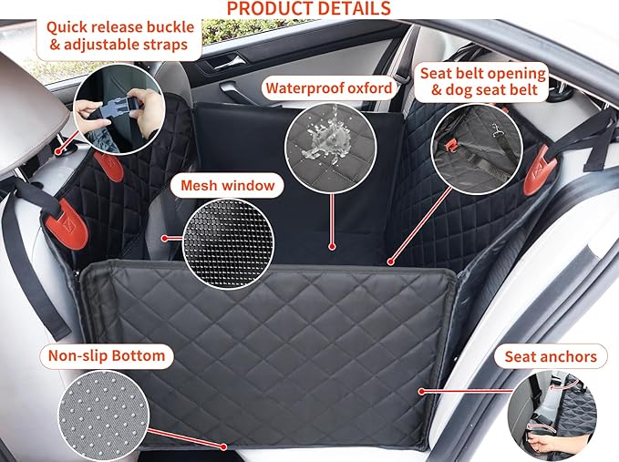 Large Dog Car Seat Cover for Back Seat Half Dog Hammock for Car for Large Dogs