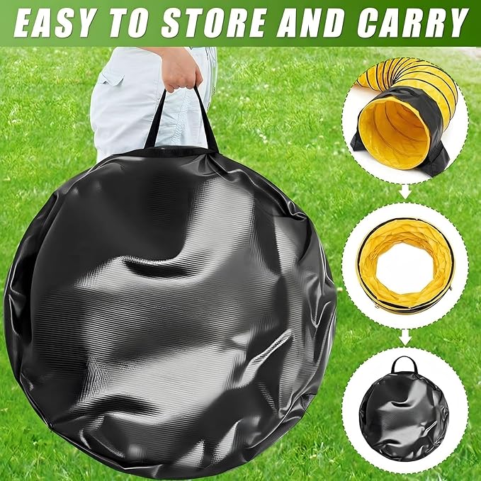 Briwooody 24 in 10 Foot PVC Dog Agility Tunnel with Sandbags Dogs Agility Training Equipment Tunnel with 2 Pack Sandbags, Carry Bag and 4 Ground Spikes for All Medium Large Dogs(Yellow)