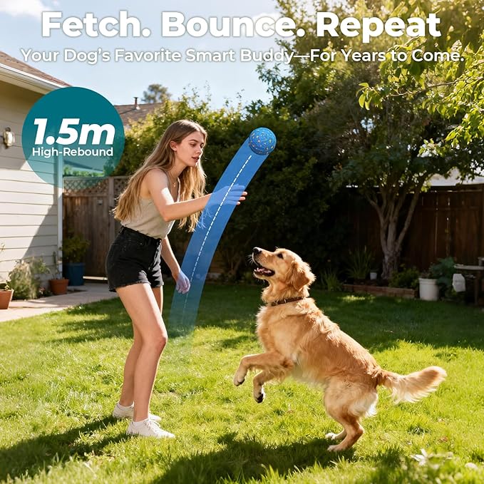 KITPLUS Smart Interactive Dog Ball Toys: Automatic Bouncing Rotating Moving, 3 Modes, Durable Material, Waterproof, Rechargeable Active Rolling Pet Toy for Medium Large Dogs Indoor Outdoor, Blue