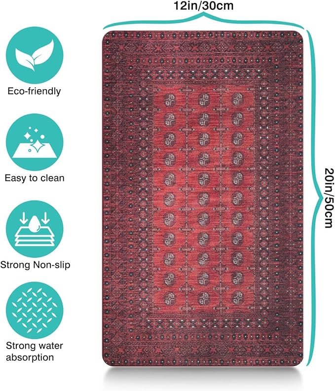 Vintage Tribal Dog Food & Water Mat, Boho Pet Feeding Mat for Floor Non-Slip Waterproof, Super Absorbent Cat Bowl Mat, Easy to Clean Durable Pet Placemat,12" × 20"