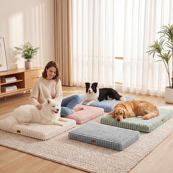 Orthopedic Dog Bed for Large Dog, Waterproof Pet Bed,Non-Slip Bottom and Egg-Crate Foam with Removable Washable Cover Crate Bed,Cream,36"x27"x3"