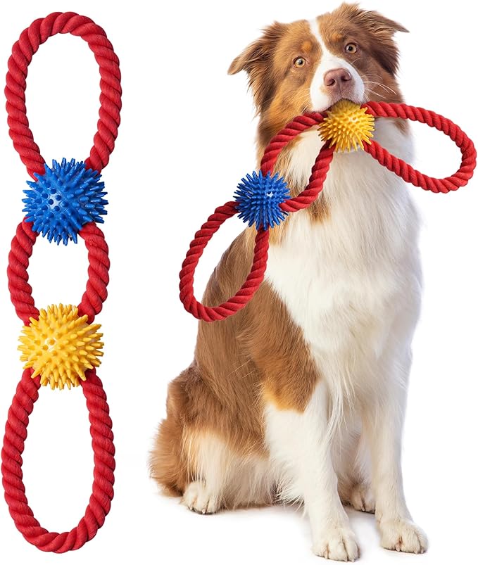 Aitmexcn Dog Rope Toy for Small and Medium Dogs, 18 Inch Cotton Tug of War Dog Toy with Spiky Balls, Interactive Chew Toy for Puppy Teething, Fetch, Pulling and Teeth Cleaning
