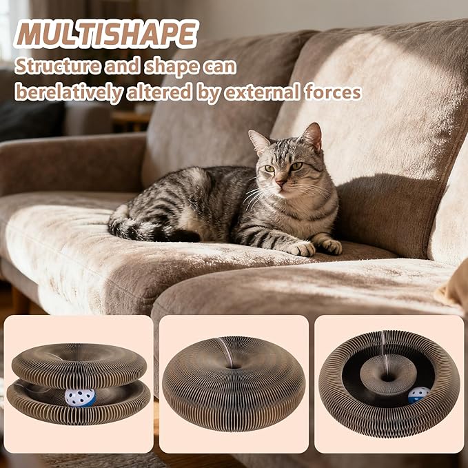 Magnetic Magic Organ Cat Scratcher Toy, Extra-Thick & Large Connectable Cardboard Scratching Board with Bell Ball, Interactive Enrichment Toy for Indoor Cats & Kittens (2 Pack)