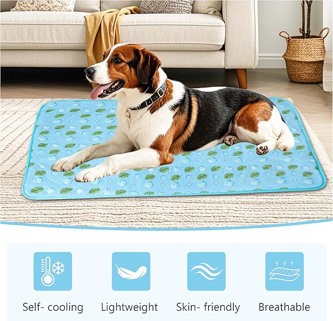 DELIFUR Dog Cooling Mat- Pet Cooling Mat Outdoor for Dogs Self Cooling Pad for Puppy Small Medium Dog Machine Washable (Large, Blue Ice)