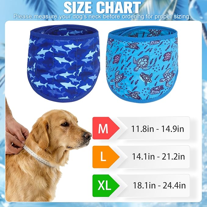 EXPAWLORER Dog Cooling Bandana - 2 Pack Instant Cool Chill Out Dog Scarf, Adjustable Summer Outdoor Ice Neck Cooler Vest, SAP Ice Crystal Powder Physical Cooling Pet Handkerchiefs, Marine X-Large