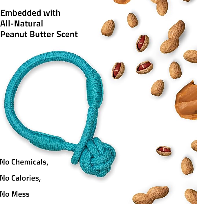 Playology Dog Toys | Tough Tug Knot for Puppies and Young Dogs | Peanut Butter Scented Medium Chew Toy Tug Rope | Tug of War Puppy Essentials