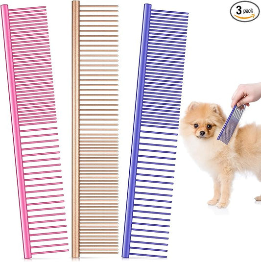 3 Pcs Stainless Steel Grooming Combs for Matted and Tangled Long Hair - Pet Guide Clippers for Dog and Cat