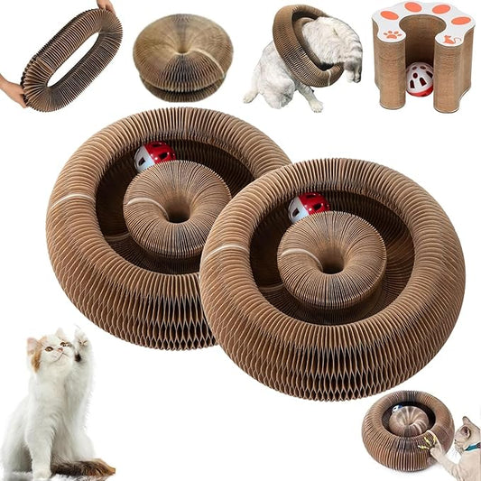 2Packs Kitty Curls Cat Toy,Magic Organ Cat Toy,Cat Scratcher for Grinding Claw Cardboard Cat Toys,Interactive Scratch Pad with Toy Ball