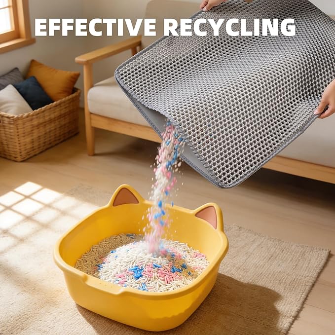 Cat Litter Mat 24x35 Inches, Honeycomb Double Layer Litter Trapping Mat, Waterproof Leakproof Urine Proof Cat Litter Box Mat for Cat Litter Box Area, Floor, Kitty Litter Rug