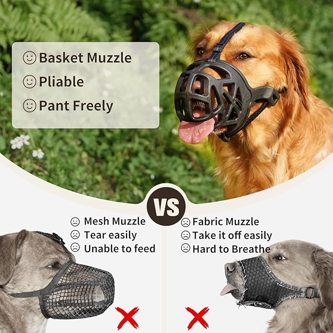 Mayerzon Dog Muzzle, Breathable Basket Muzzles for Small, Medium, Large and X-Large Aggressive Dogs Beagle German Shepherd Doberman, Cage Mouth Guard Stop Biting Chewing for Grooming Training