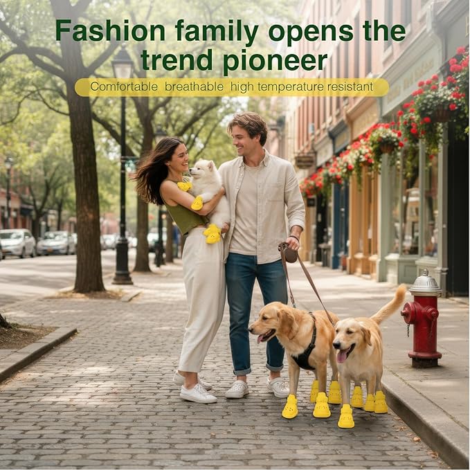 Dog Shoes for Hot Pavement and Snow - Waterproof, Non-Slip, Breathable Booties with Adjustable Straps for Small Medium, and Large Dogs (Yellow, XS)