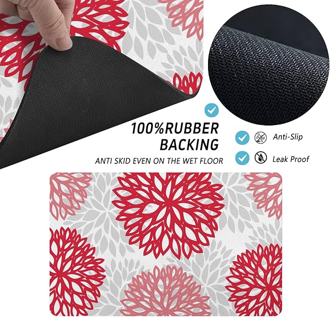 Dog Food Mats for Floors, Absorbent and Quick-Drying Pet Cat Food Mat,Anti-Fouling and Easy-to-Clean Pet Feeding Mat,Dog Bowl Mat for Messy Drinking Water Bowls.17x32, Bohemia Dahlia Floral Style