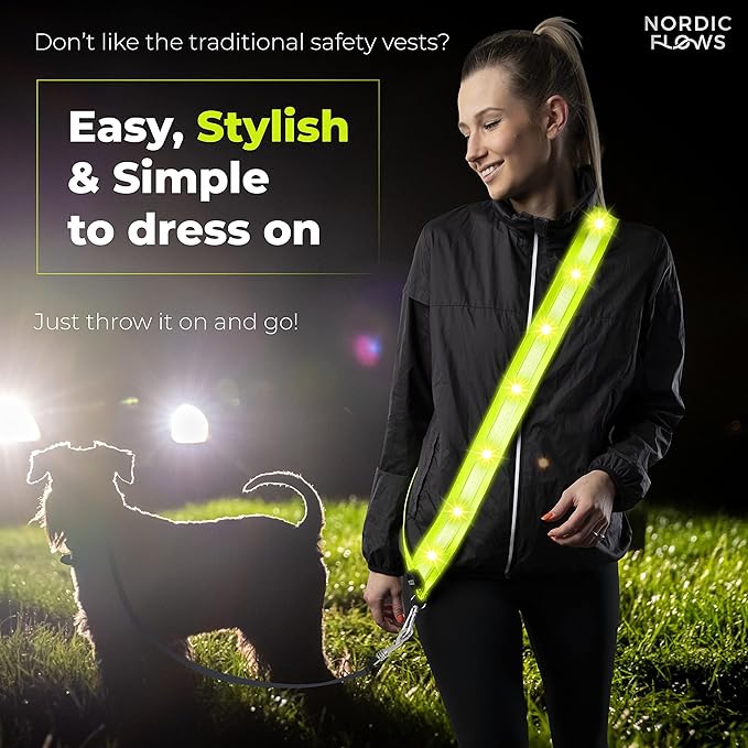 Rechargeable LED Lights Safety Vest – Reflective and Lighted Sash for Night Walks, Running, and Walking the Dog in the Dark Gear