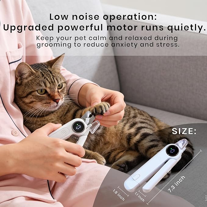 2-in-1 Dog Nail Clippers w/Light & Grinder, Pet Nail Clippers & Dog Nail Grinder for Black Nails, HD Smart Display Pet Trimmer, 3-Speed Quiet Rechargeable for S/M/L Dogs Cats(Grey)
