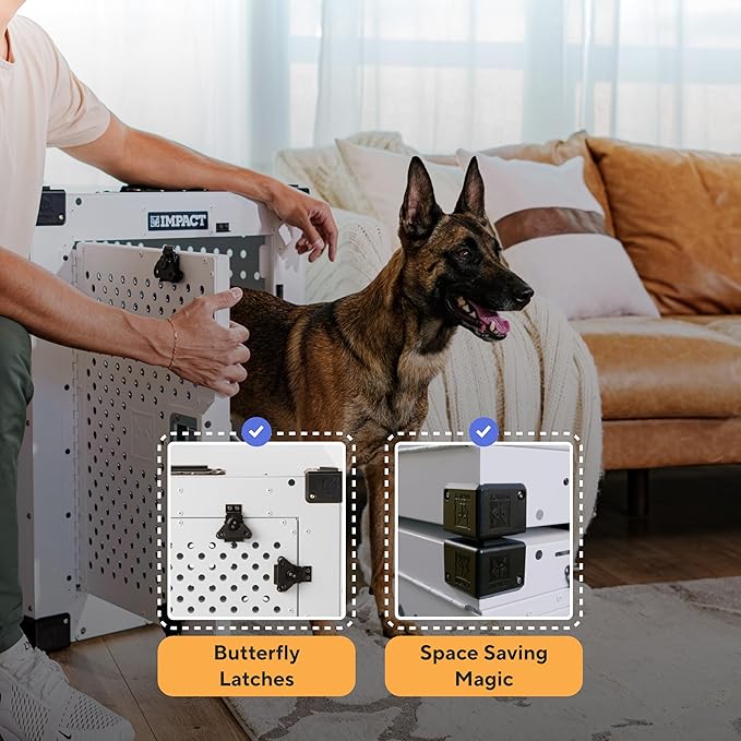 Impact Indestructible High Anxiety Dog Crate for Extra Large Dogs - Heavy Duty Escape Proof Indoor Dog Kennel with Powder-Coated Aluminum -Ideal for Escape Artists (Black 40"+ (40.5"L x 27"W x 33"H)