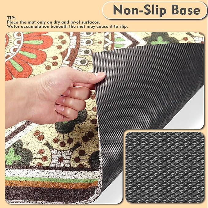 Bohemian Kitty Litter Mat 24"x17",Non-Slip Litter Box Mat, Washable Cat Litter Rug Catcher,Double-Layer Litter Trapping Mat for Scatter Control, Easy Clean Cat Food Mat & Floor Protector