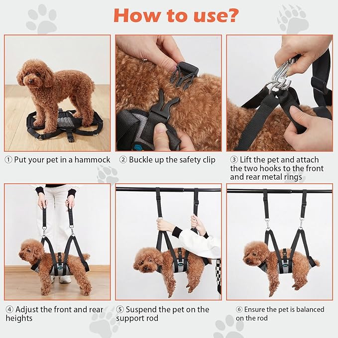 Ownpets Pet Grooming Hammock, Dog Grooming Hammock with Carabiners, Breathable Pet Grooming Harness Sling for Grooming, Hair Nail Trimming Cutting & More, S