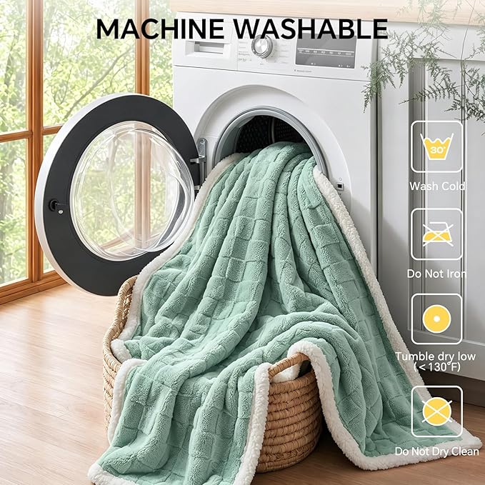 Luciphia Waterproof Dog Blanket, Leakproof Large Pet Blanket for Couch Sofa Bed Furniture Cover Protector, Washable Soft Sherpa Fleece with 3D Jacquard, Cozy Calming Reversible,Sage Green, 85"x57"