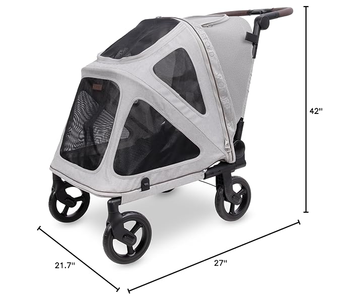 WonderFold PF Luxury FlatFold Pet Stroller Designed for Comfortable Elevated Everyday Walks - Gray, Medium (Up to 66 lbs)