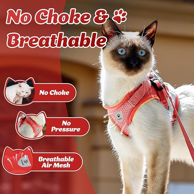 Supet Cat Harness and Leash Set - Soft Mesh Adjustable Cat Vest Harness with Reflective Strap for Walking Cat and Puppy Rabbit