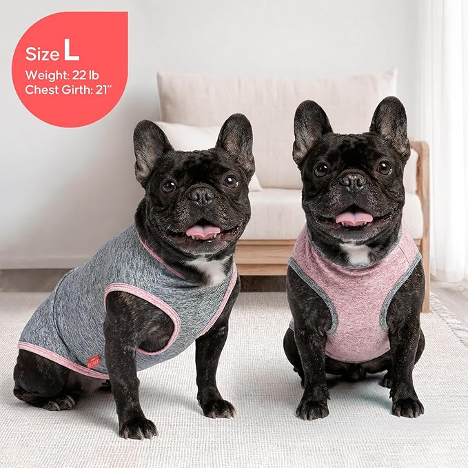 KYEESE 2Pack Dog Shirt, Lightweight Sun Protection Sleeveless Dog T Shirts for Small Medium Dogs Girl, Breathable Pet Reflective Tank Top Summer Dogs Clothes for Outdoor Walking, Pink+Grey, XL