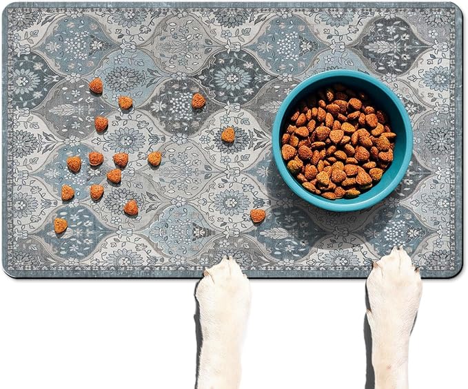 Absorbent Pet Dog Bowl Mat for Food and Water, Pet Cat Food Feeding Mat with Non Slip Rubber Backing, Dog Food Mats for Floors Waterproof, 12"x20"