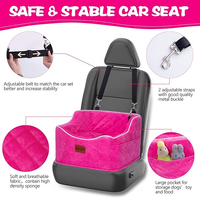 Dog Car Seat for Small Medium Dogs, Detachable Washable Dogs Booster Seat Under 35lbs, Elevated Dog Car Bed with Storage Pockets (Black Grey, One Size)