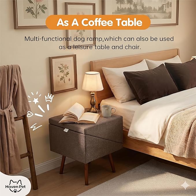 2-in-1 Dog Stairs for Bed and Couch, 21.6 Inch High,Foldable Ottoman with 6 Steps, Joint Relief for Small and Large Dogs (Coffee H 21.6'')